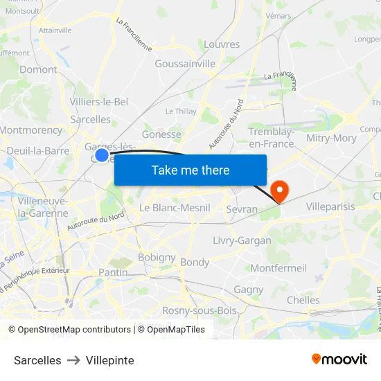 Sarcelles to Villepinte map