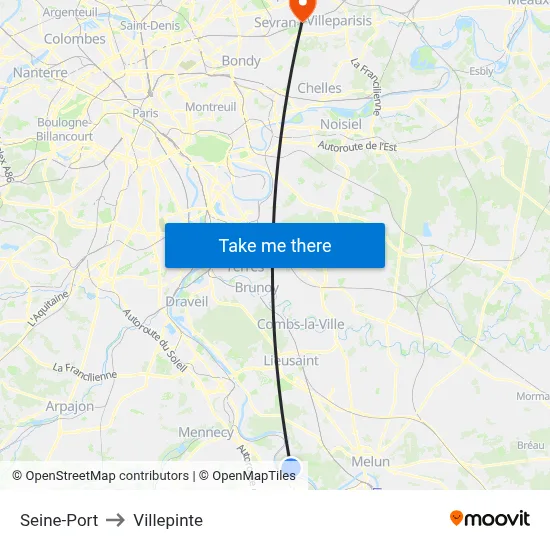 Seine-Port to Villepinte map