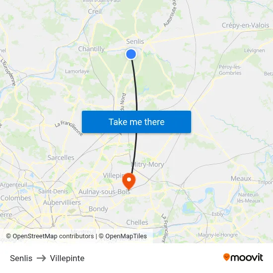 Senlis to Villepinte map