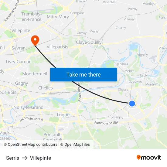 Serris to Villepinte map