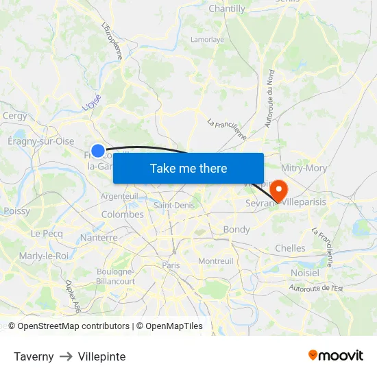 Taverny to Villepinte map