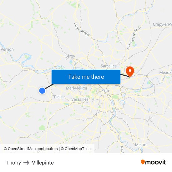 Thoiry to Villepinte map