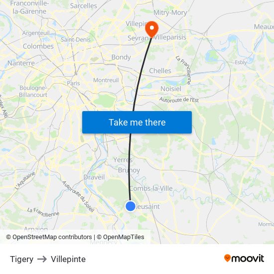 Tigery to Villepinte map
