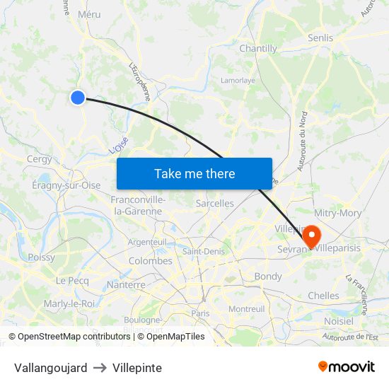 Vallangoujard to Villepinte map