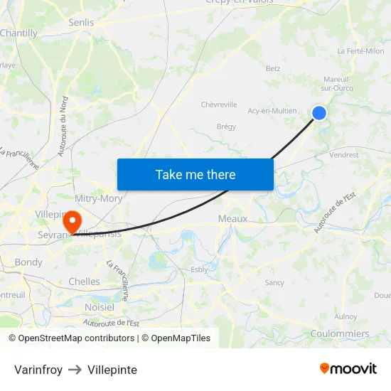 Varinfroy to Villepinte map