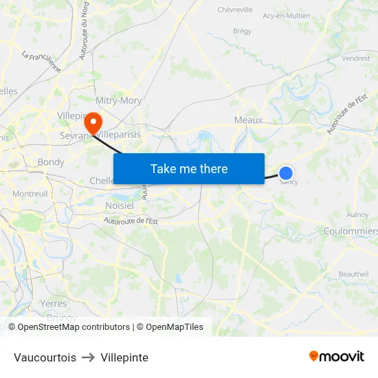 Vaucourtois to Villepinte map