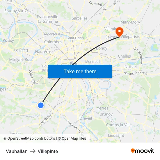 Vauhallan to Villepinte map