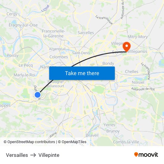 Versailles to Villepinte map