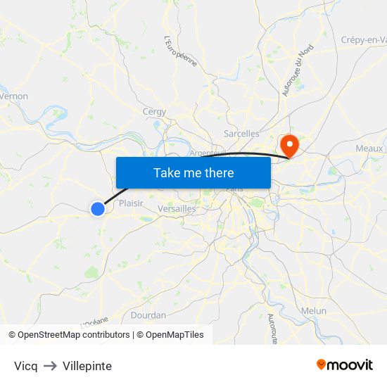 Vicq to Villepinte map