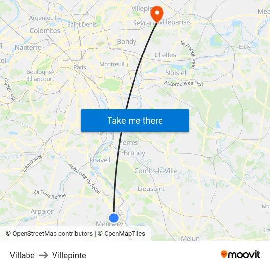 Villabe to Villepinte map