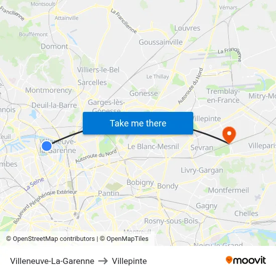Villeneuve-La-Garenne to Villepinte map