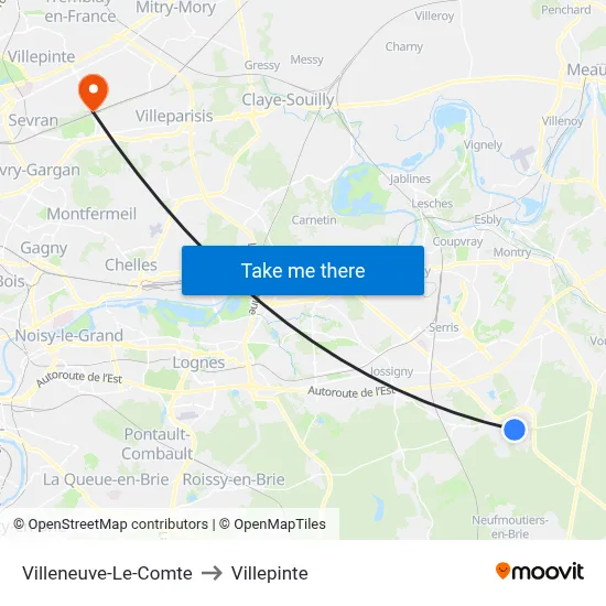 Villeneuve-Le-Comte to Villepinte map