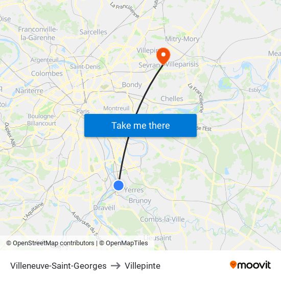 Villeneuve-Saint-Georges to Villepinte map