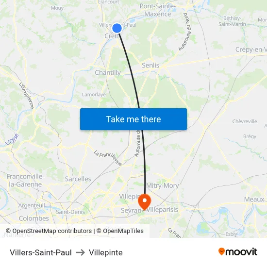 Villers-Saint-Paul to Villepinte map