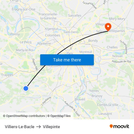 Villiers-Le-Bacle to Villepinte map