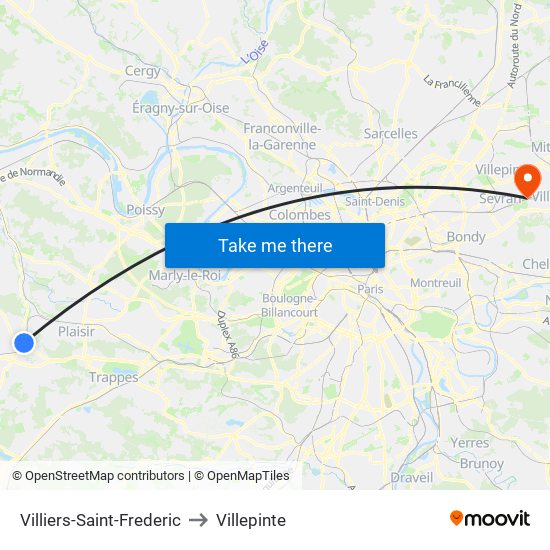 Villiers-Saint-Frederic to Villepinte map