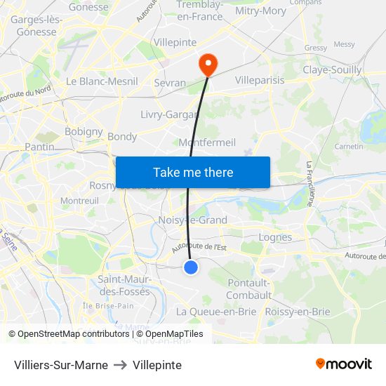 Villiers-Sur-Marne to Villepinte map