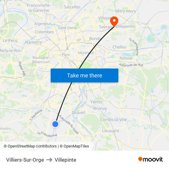 Villiers-Sur-Orge to Villepinte map