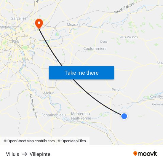 Villuis to Villepinte map