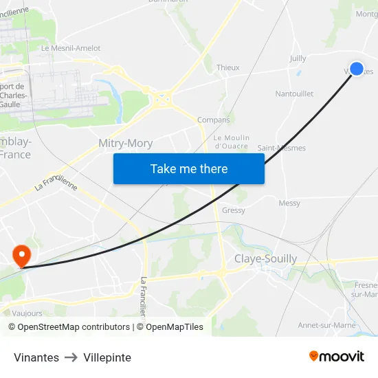 Vinantes to Villepinte map