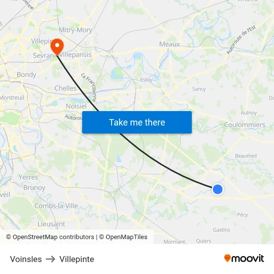 Voinsles to Villepinte map