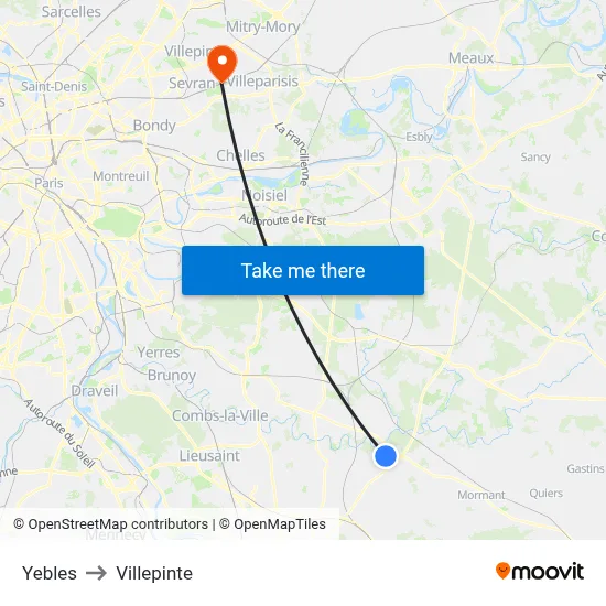 Yebles to Villepinte map