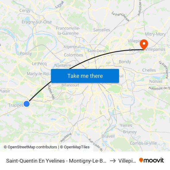 Saint-Quentin En Yvelines - Montigny-Le-Bretonneux to Villepinte map