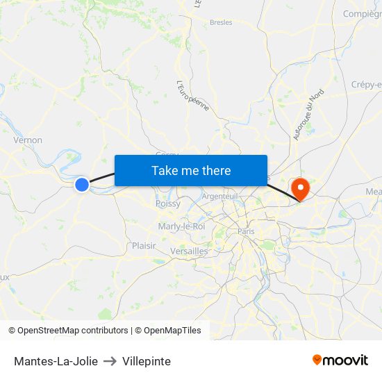 Mantes-La-Jolie to Villepinte map