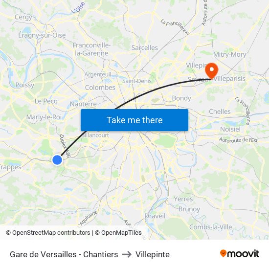 Gare de Versailles - Chantiers to Villepinte map