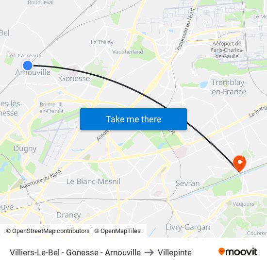 Villiers-Le-Bel - Gonesse - Arnouville to Villepinte map