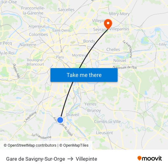 Gare de Savigny-Sur-Orge to Villepinte map