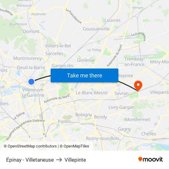Épinay - Villetaneuse to Villepinte map