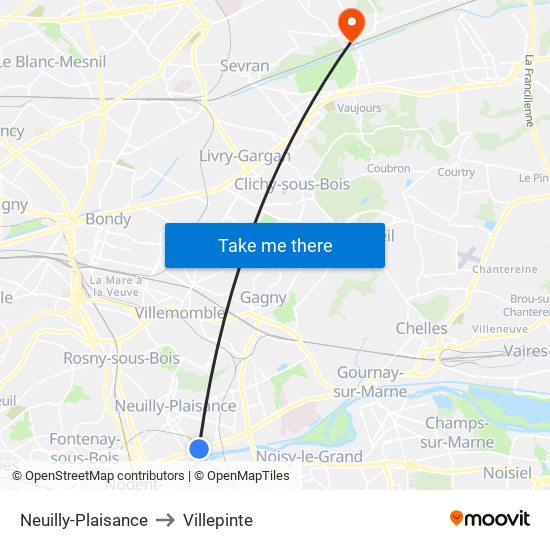 Neuilly-Plaisance to Villepinte map