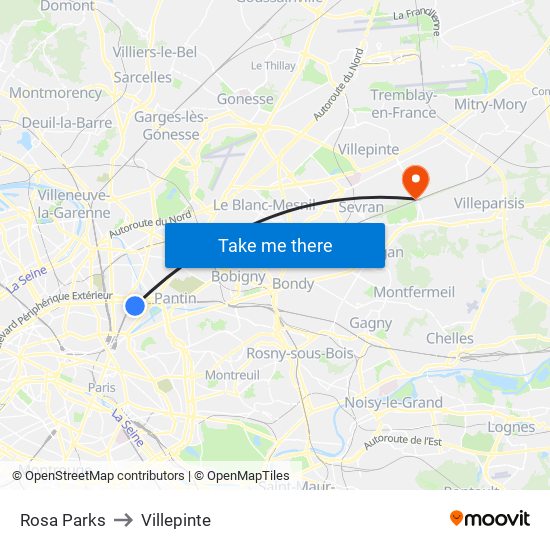 Rosa Parks to Villepinte map