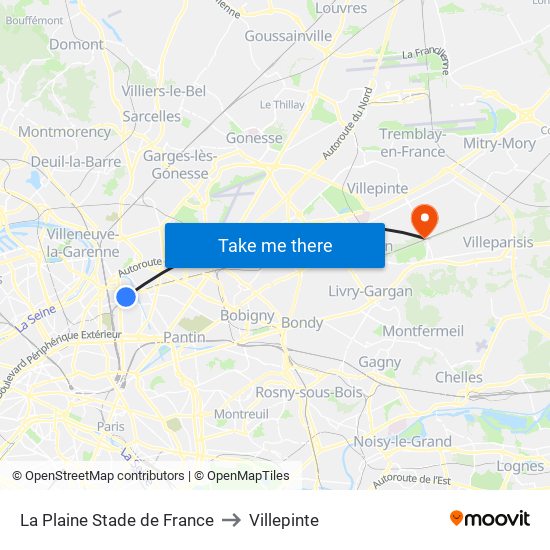 La Plaine Stade de France to Villepinte map