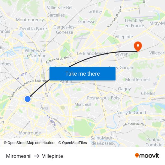 Miromesnil to Villepinte map