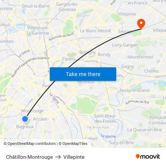 Châtillon-Montrouge to Villepinte map
