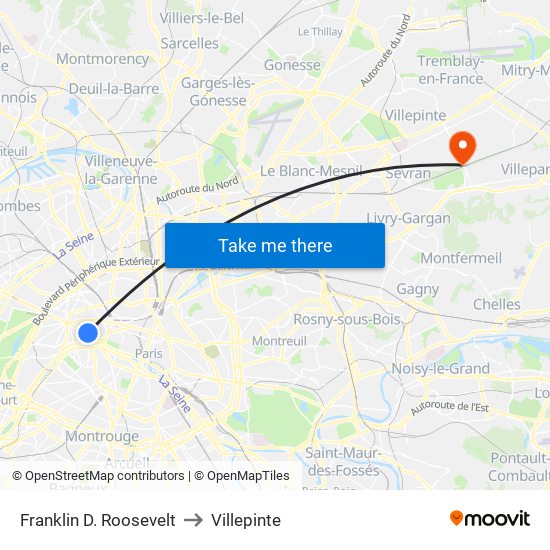 Franklin D. Roosevelt to Villepinte map