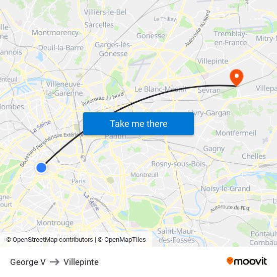 George V to Villepinte map