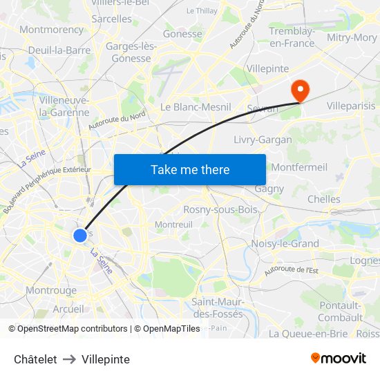 Châtelet to Villepinte map