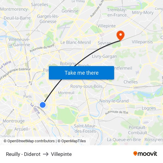 Reuilly - Diderot to Villepinte map
