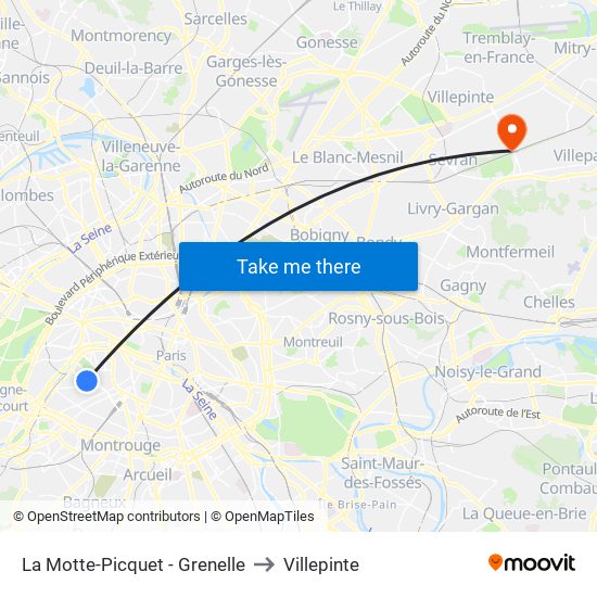 La Motte-Picquet - Grenelle to Villepinte map