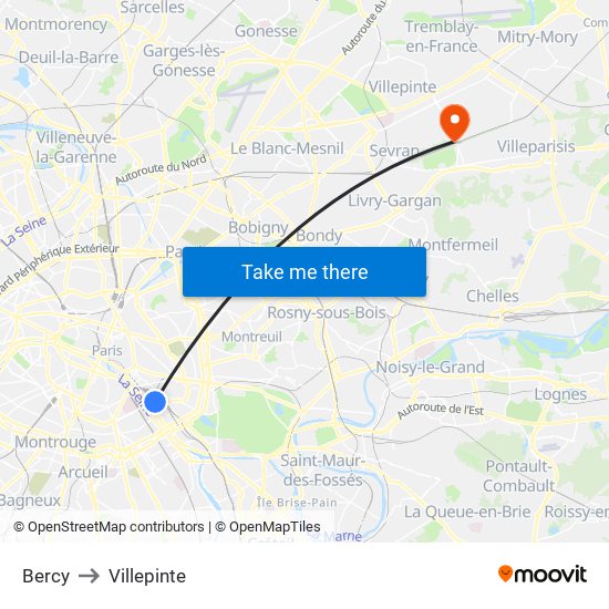 Bercy to Villepinte map