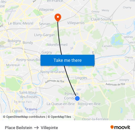 Place Beilstein to Villepinte map