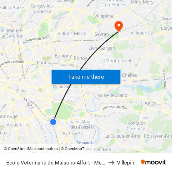 École Vétérinaire de Maisons-Alfort - Métro to Villepinte map