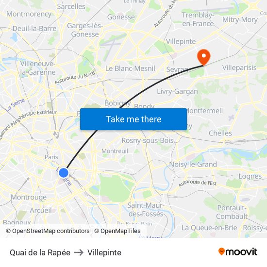 Quai de la Rapée to Villepinte map