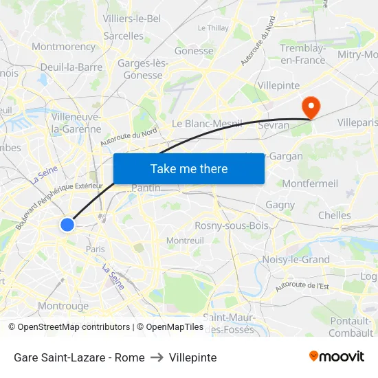 Gare Saint-Lazare - Rome to Villepinte map