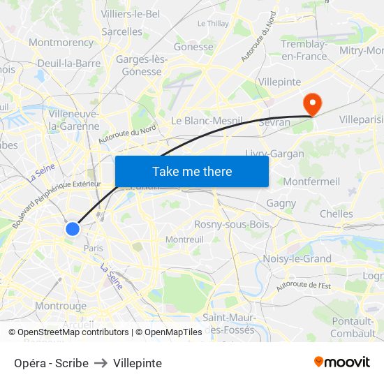Opéra - Scribe to Villepinte map