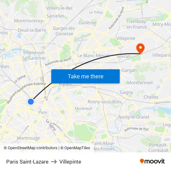 Paris Saint-Lazare to Villepinte map