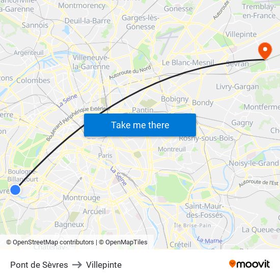 Pont de Sèvres to Villepinte map